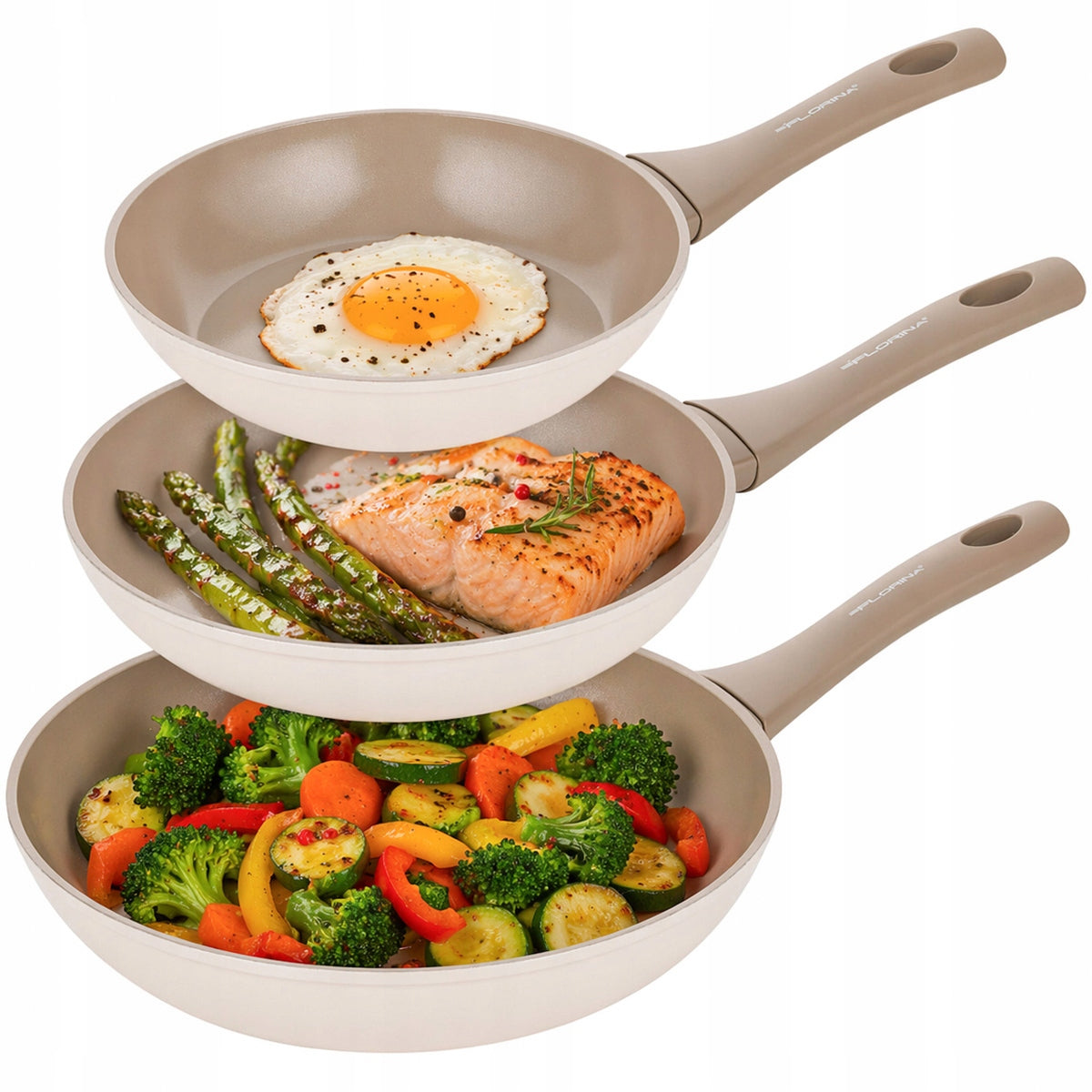 Pan Set Traditional Aluminum Ceramic 20cm 24cm 28cm Beige