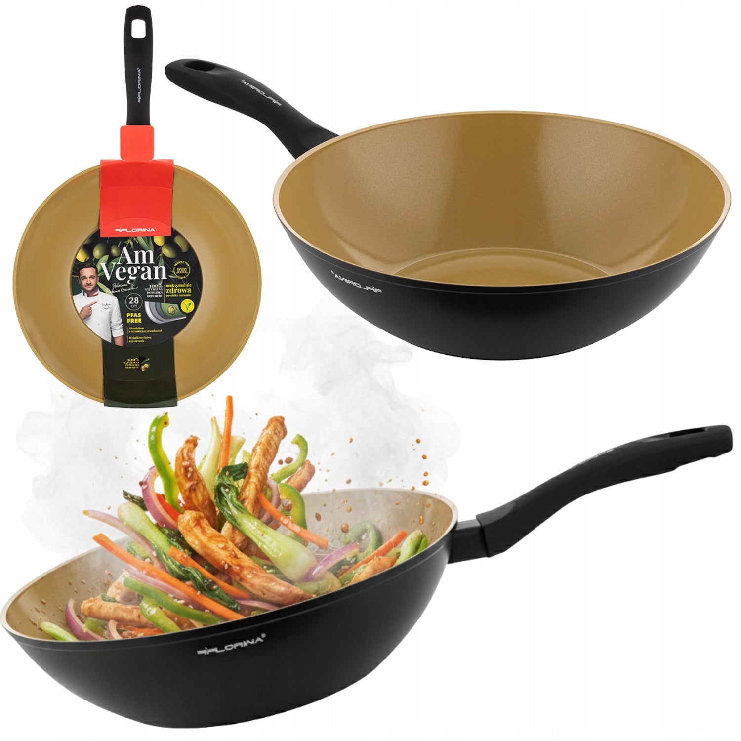 Pan WOK 28 cm Aluminum Induction Florina AmVegan by Gessler Non-stick Manufacturer code AVW13