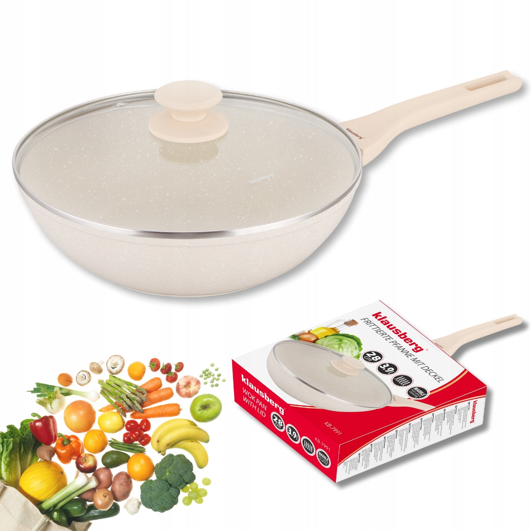 Pan WOK 28 cm with Lid Cream Induction GAS Non-Stick Klausberg 7991