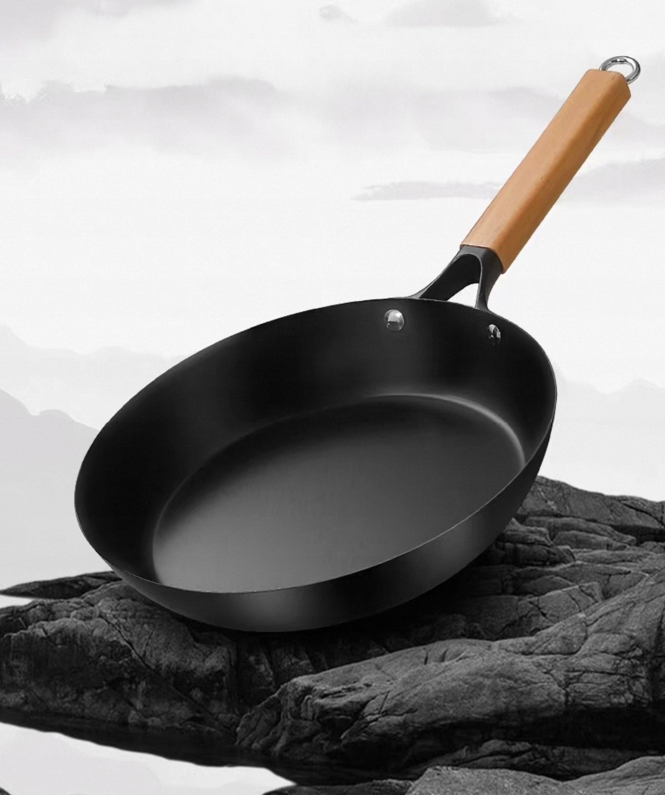Pan Wok 26cm Deep Handle Wooden Induction