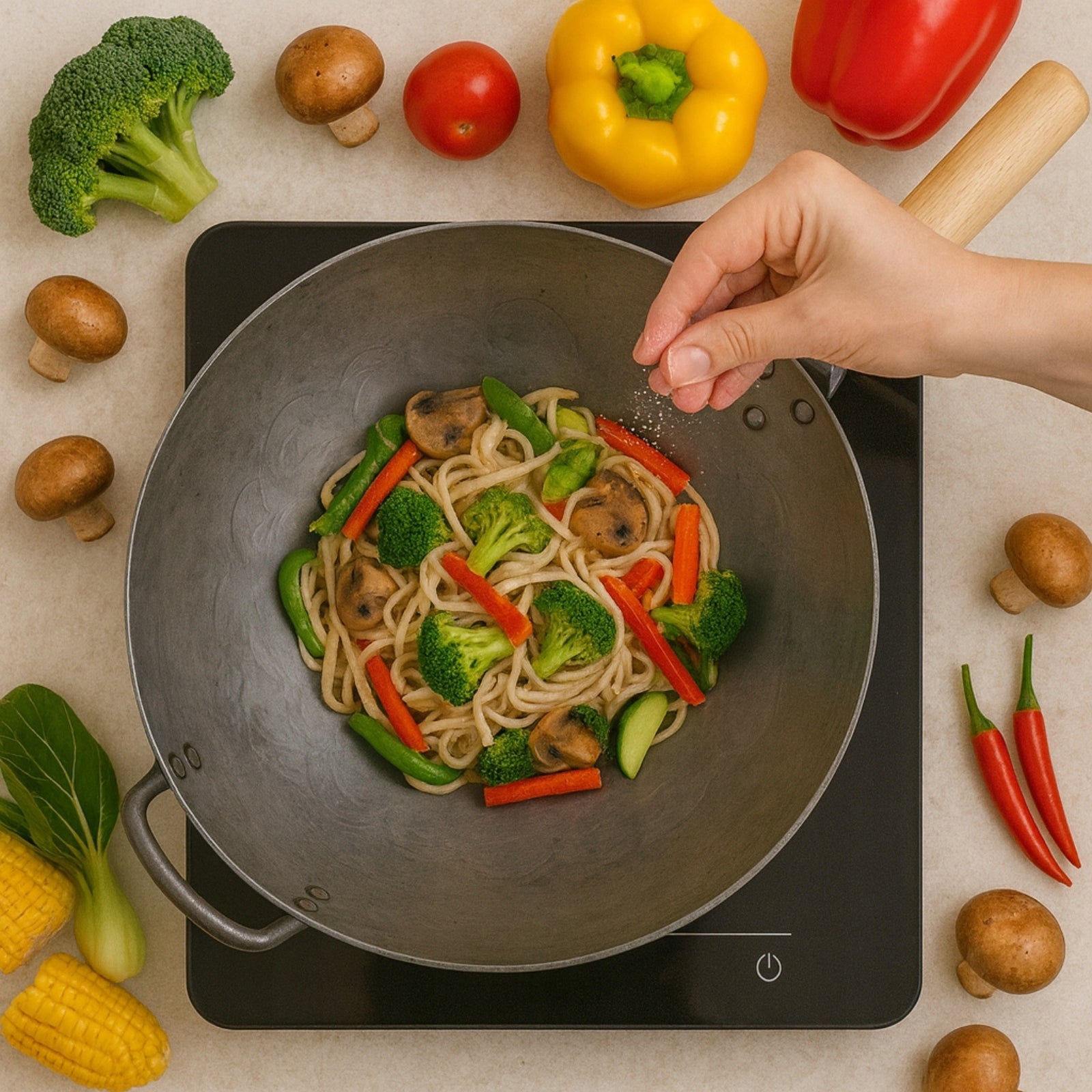 Pan Wok 35 cm Carbon Steel Flat Bottom Gas Induction Deep Craft Wok Brand Craft Wok