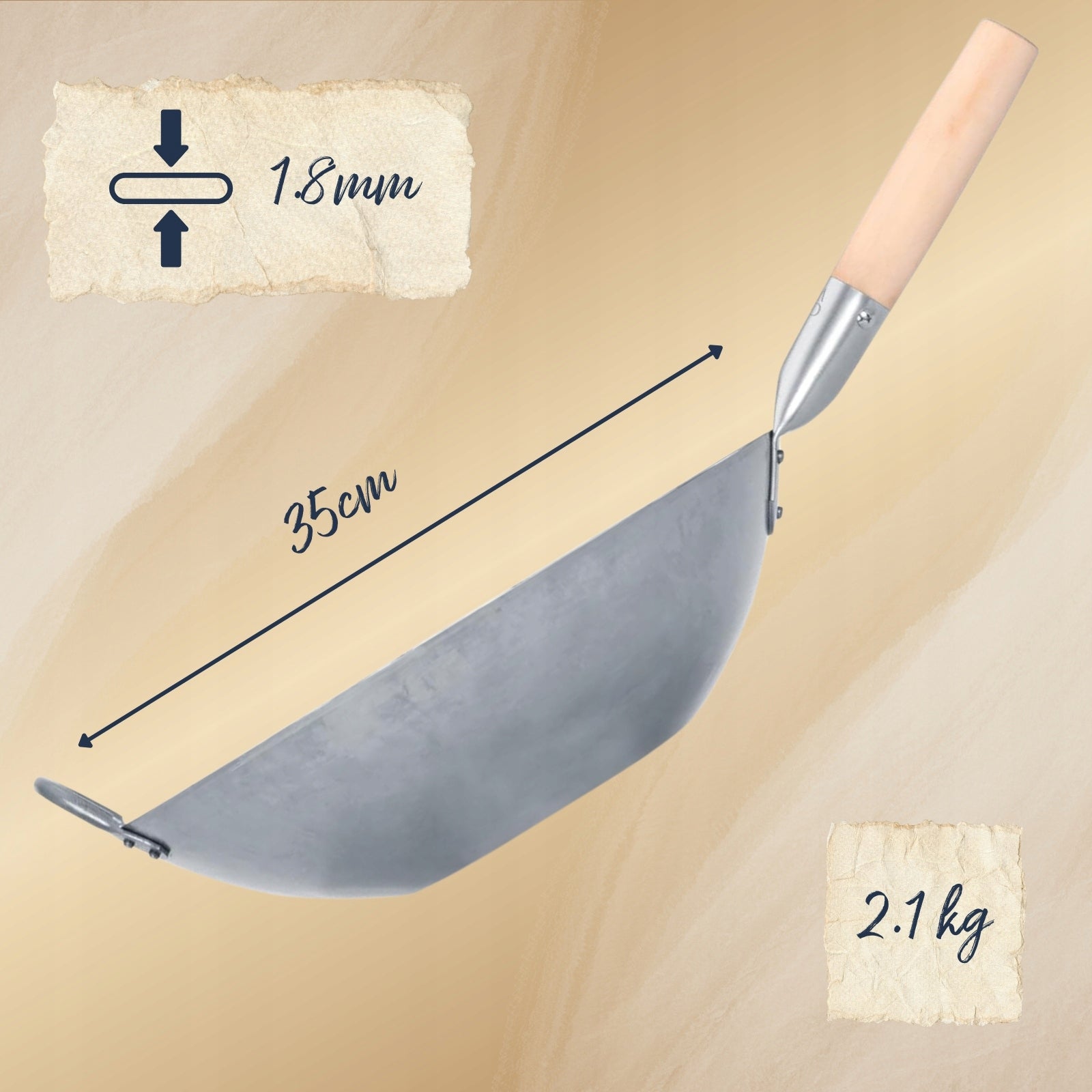 Pan Wok 35 cm Carbon Steel Flat Bottom Gas Induction Deep Craft Wok Manufacturer code 731W316