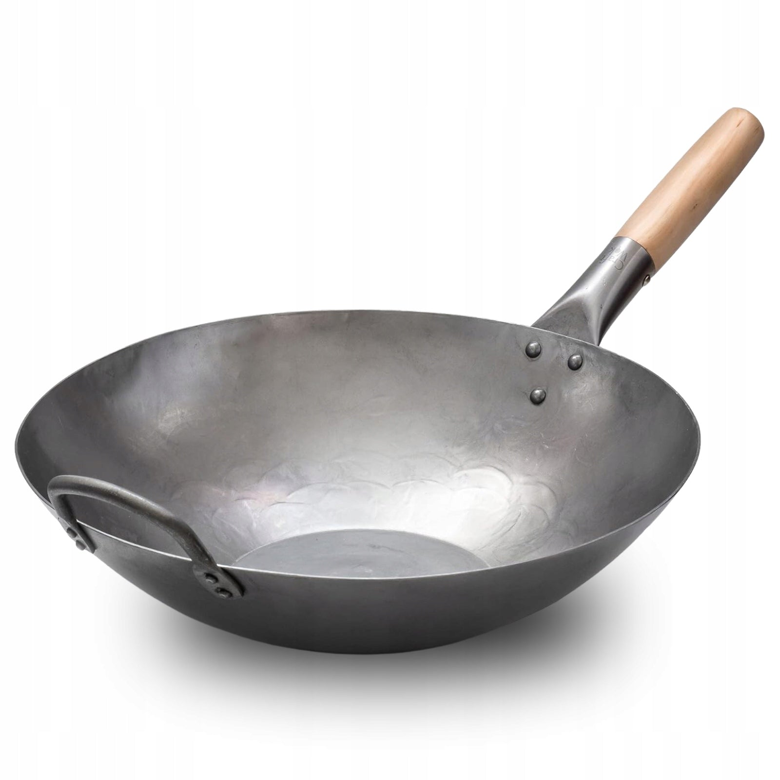 Pan Wok 35 cm Carbon Steel Flat Bottom Gas Induction Deep Craft Wok