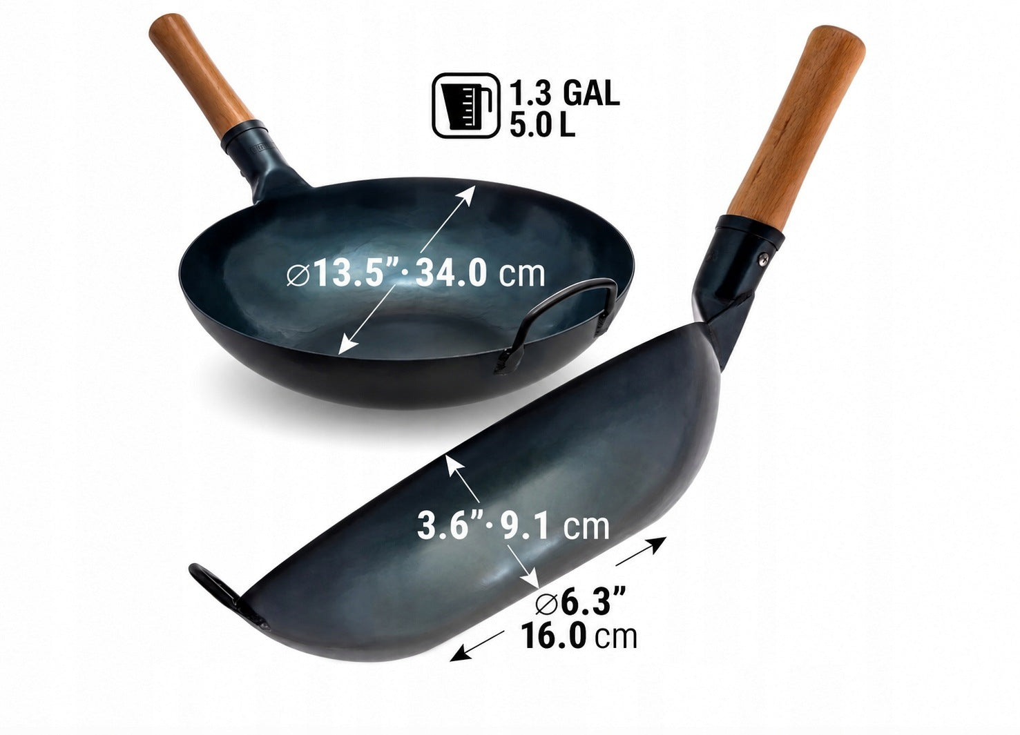 Pan Wok YOSUKATA 34cm carbon steel induction gas flat bottom Blue Packaging status original