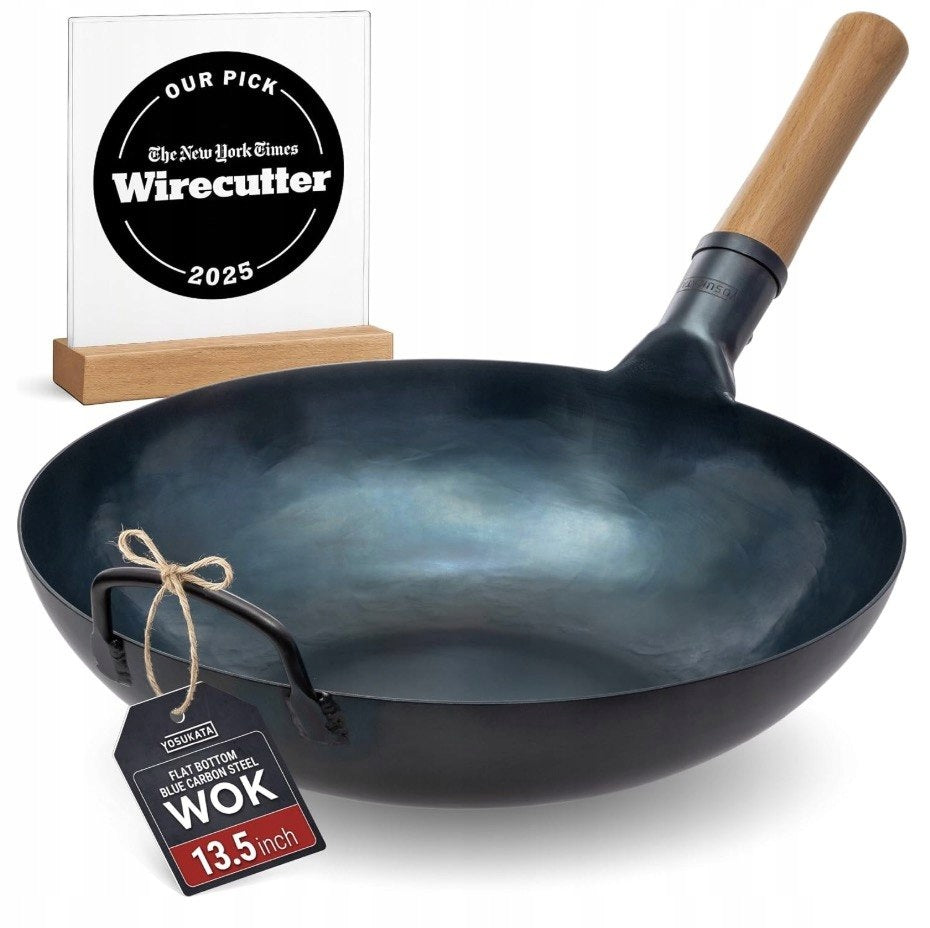Pan Wok YOSUKATA 34cm carbon steel induction gas flat bottom Blue