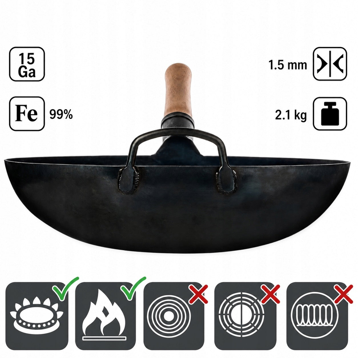 Pan Wok YOSUKATA 36 cm carbon steel Blue gas BBQ round bottom Packaging status original