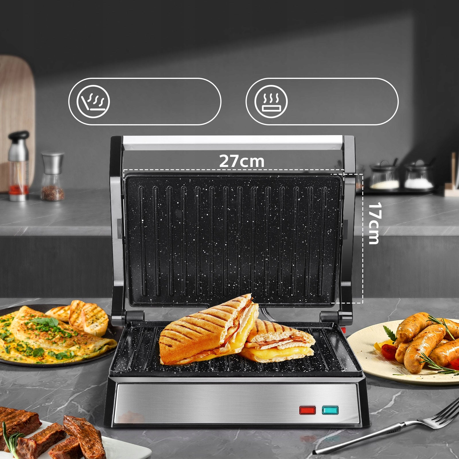 Panini Sandwich Toaster Electric Grill 1500in 3in1 Ceramic Coating Packaging status original
