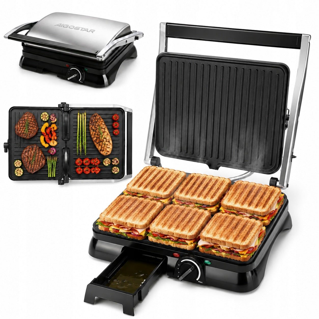 Panini sandwich maker 2000W grill 180° temperature control