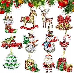 Paper Christmas Tree Pendants Keychains Diamond Embroidery Christmas 38 Pcs