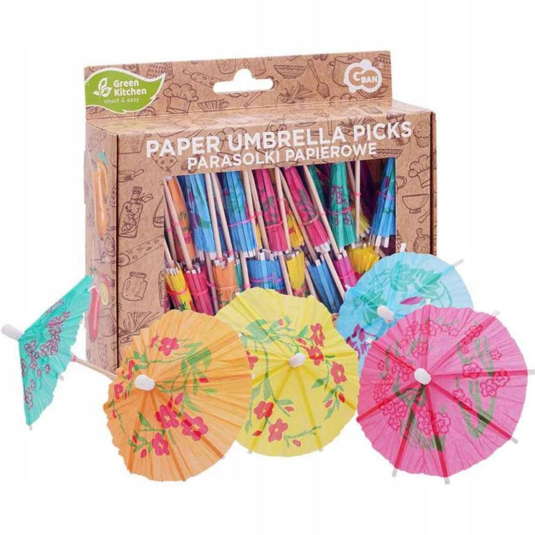 Paper UMBRELLAS FOR DRINKS colorful Hawaiian FLOWERS MARKERS 100 pcs Kind decorations (umbrellas, foil fireworks)