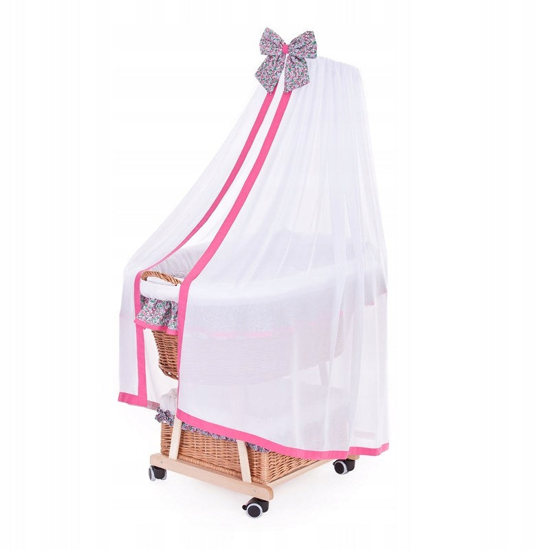 Papilio Wicker Baby Stroller with Pink Hem, Canopy Packaging status original