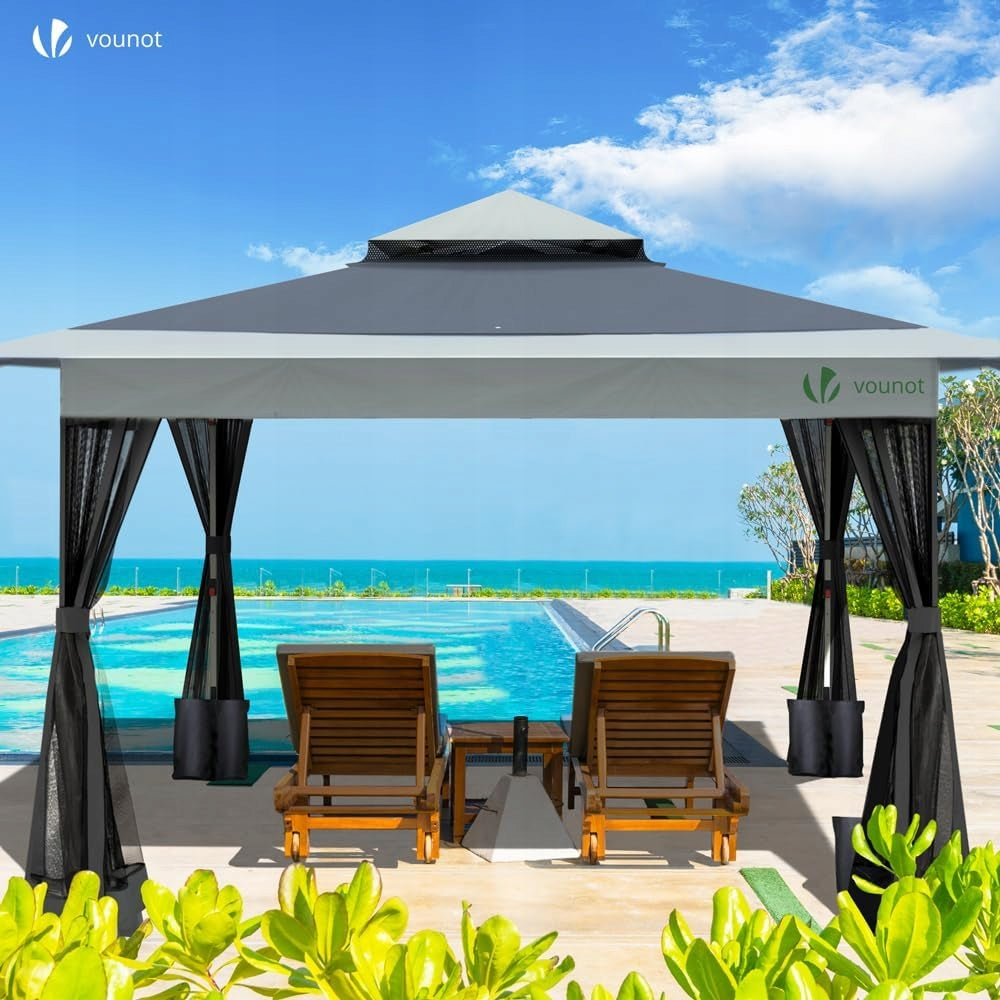 Pavilion 3,6x 3,6 x2,7m pergola pergola 3x3m anthracite pop in with mosquito net Manufacturer code GAVI 2 GRAFIT