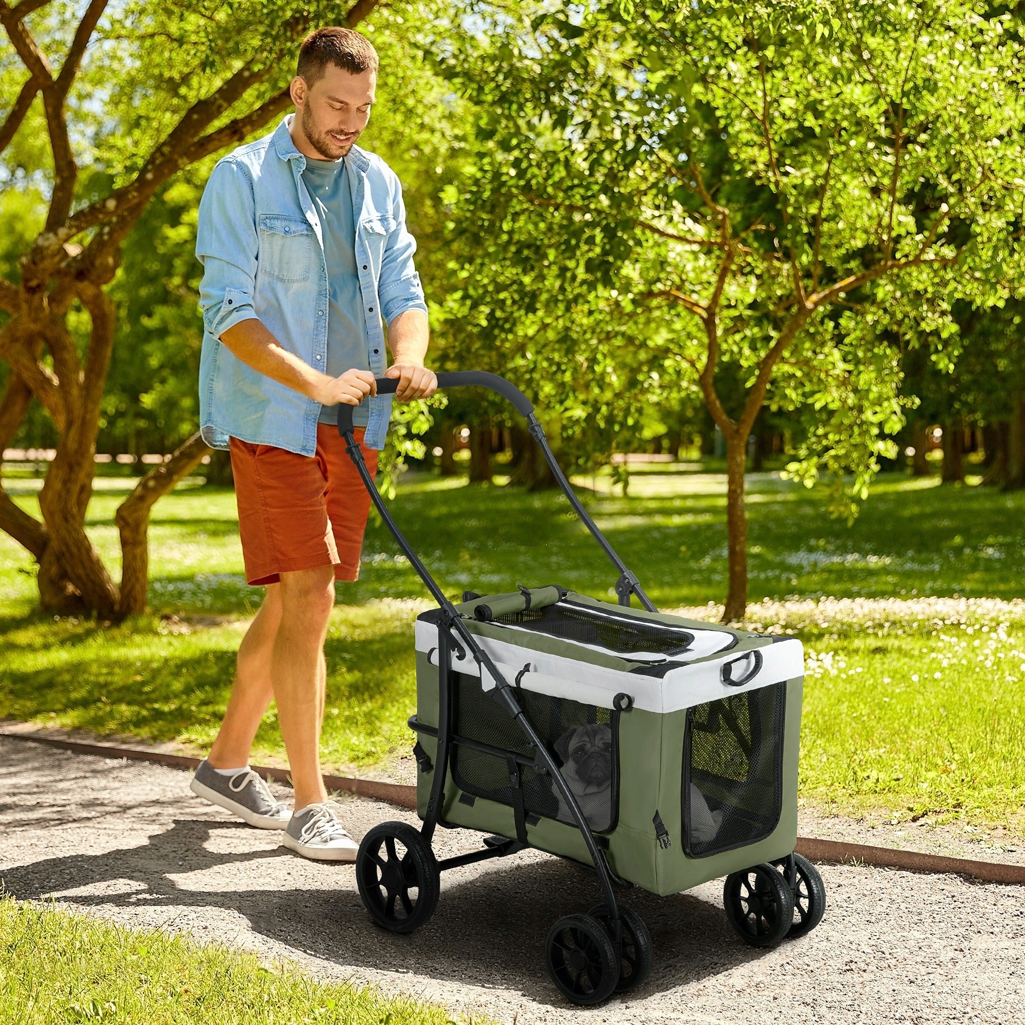 PawHut Cat dog stroller with detachable profession dark green Brand PawHut