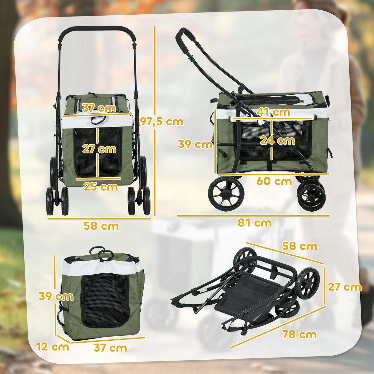 PawHut Cat dog stroller with detachable profession dark green Manufacturer code D00-192V00KK