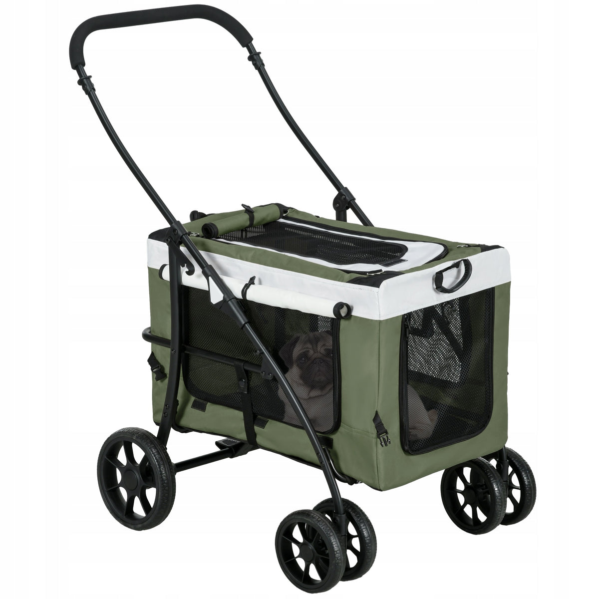 PawHut Cat dog stroller with detachable profession dark green
