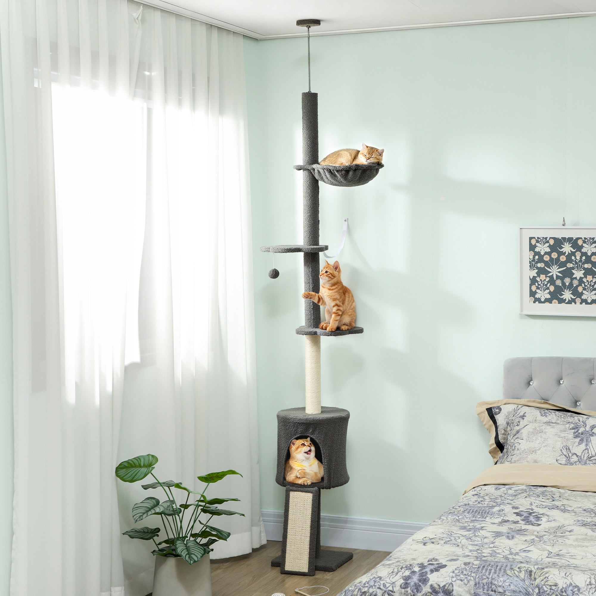 PawHut Ceiling scratcher, adjustable height 200-240 cm with hammock, cave Packaging status original