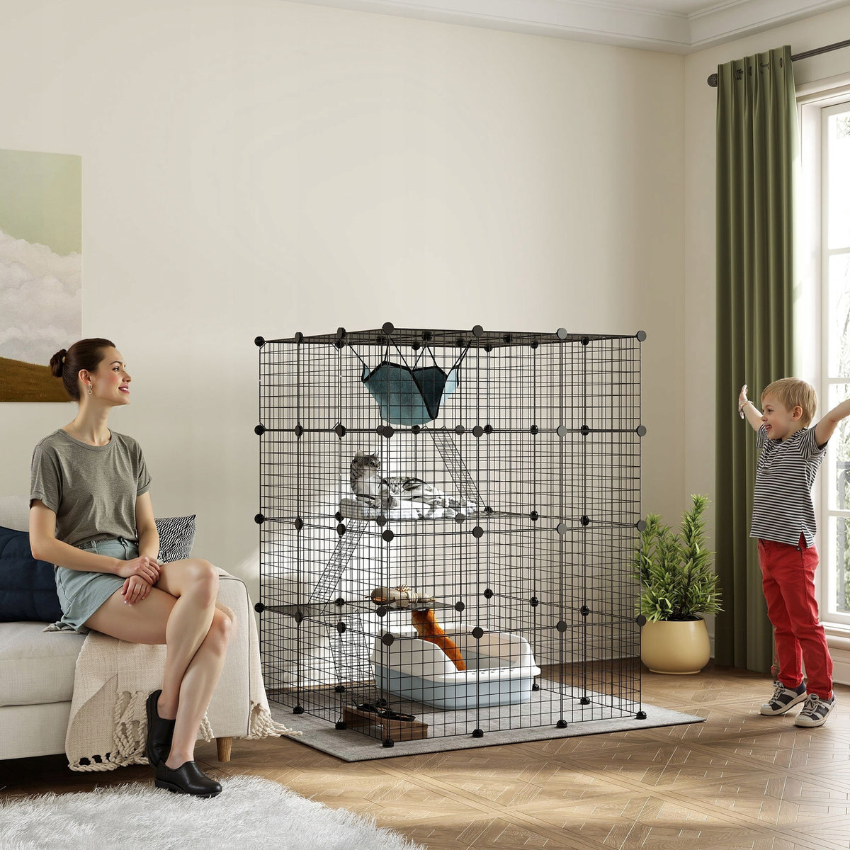 PawHut DIY 4-Tier Cat Cage with Hammock, Ramps and Door Packaging status original