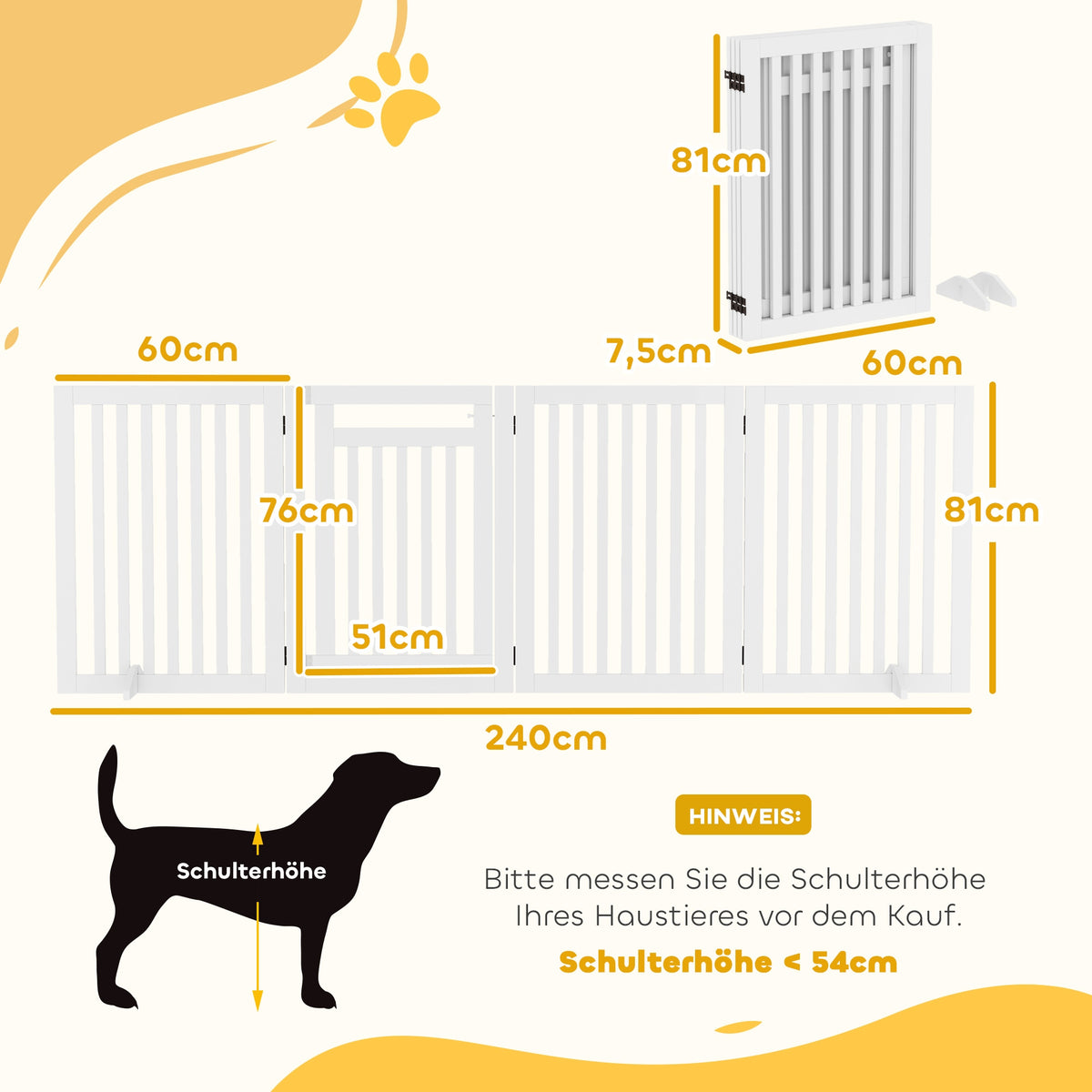 PawHut Dog Goal Fence, Folding, 81 cm, 4 Pieces, MDF, White Brand PawHut