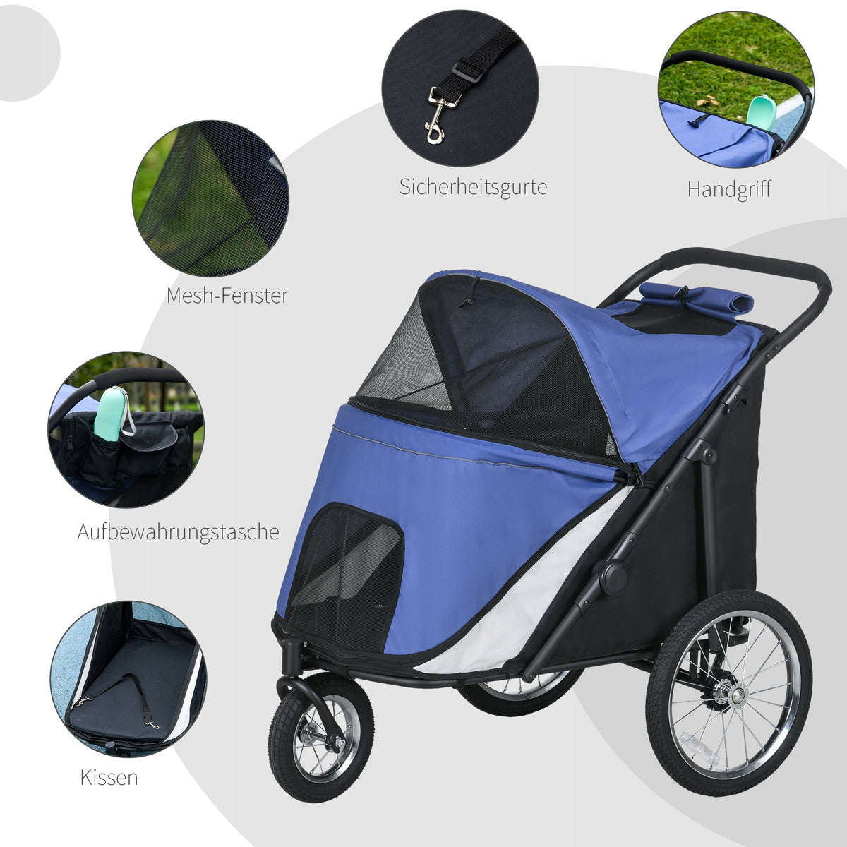 PawHut Dog stroller, foldable, up to 30 kg, blue, 111 x 70 x 97,5 cm Brand PawHut