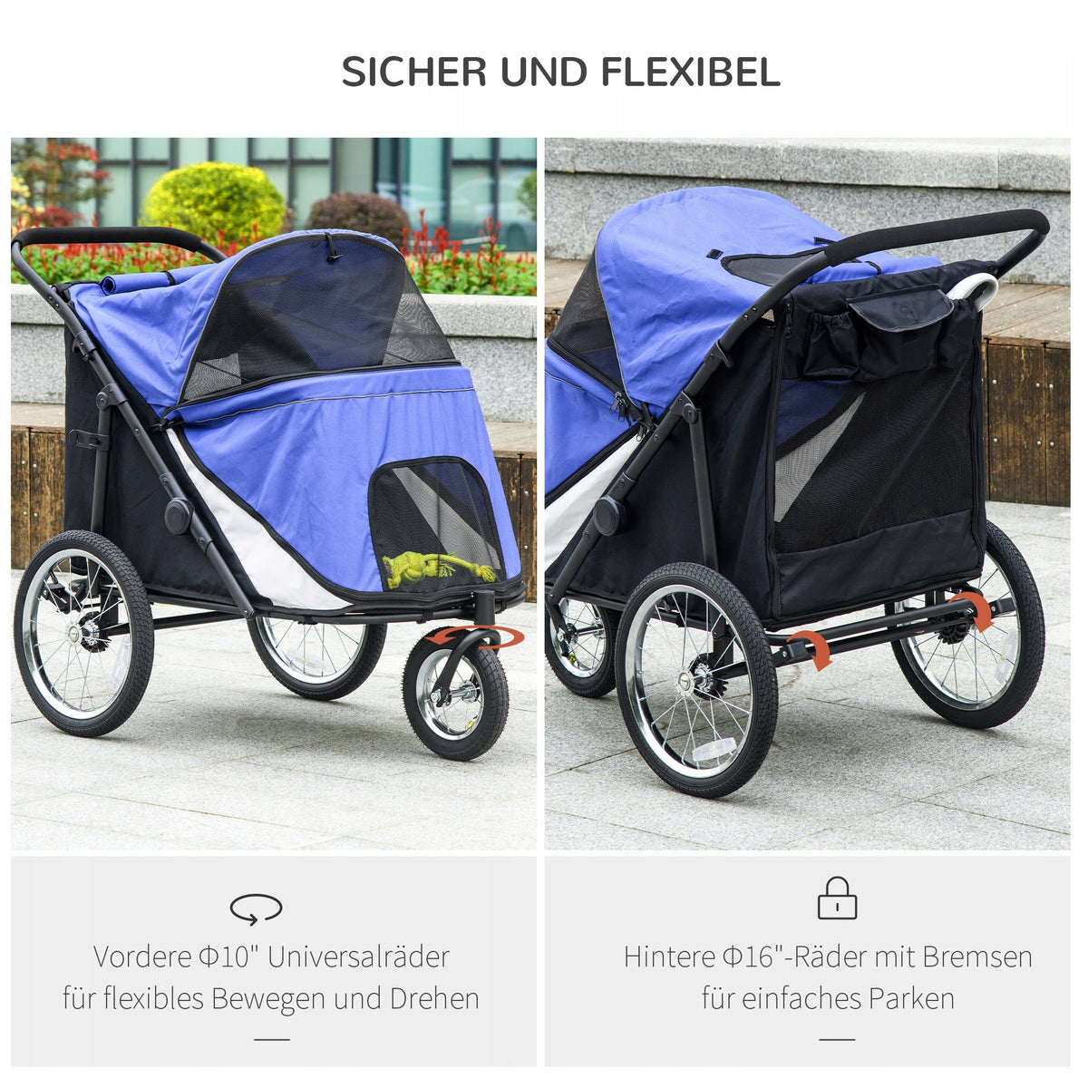 PawHut Dog stroller, foldable, up to 30 kg, blue, 111 x 70 x 97,5 cm Manufacturer code PawHut