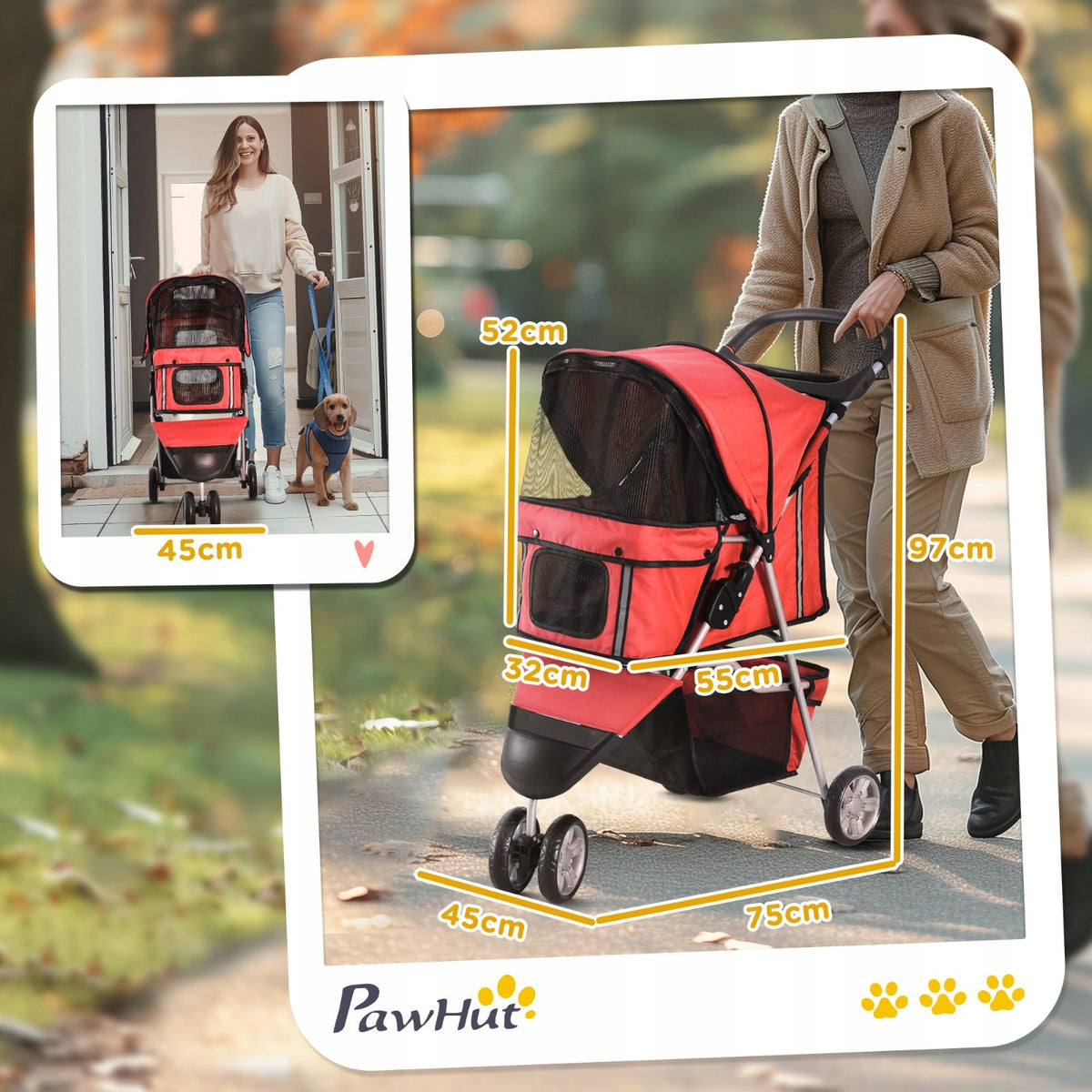 PawHut dog and cat stroller folding up to 10 kg red Manufacturer code T3323P314489
