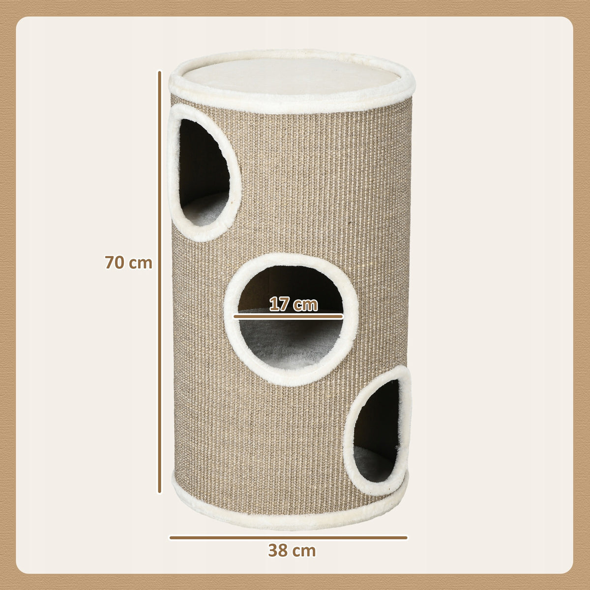 PawHut scratching post-tube, cat tree with 3 hiding places, brown Brand PawHut