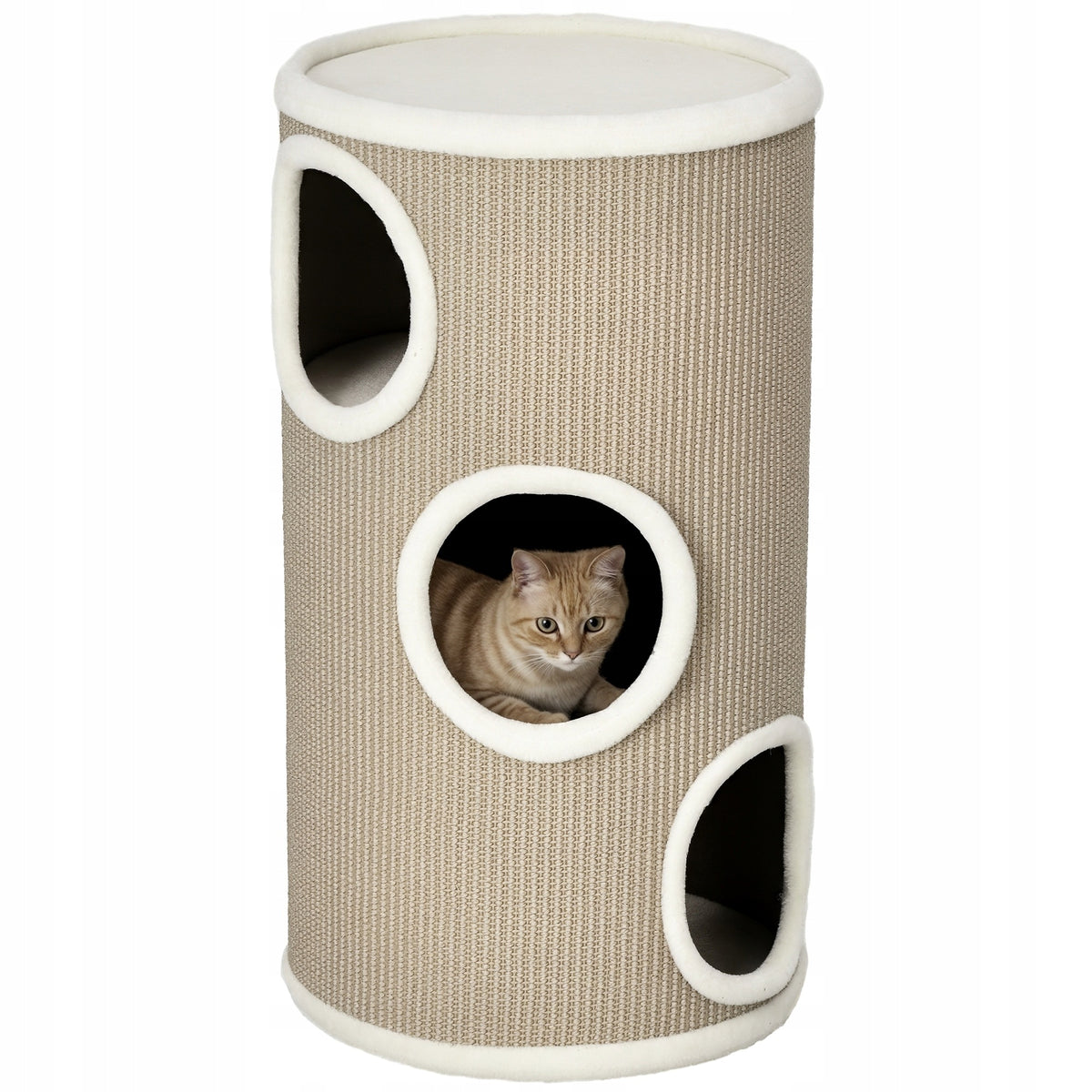 PawHut scratching post-tube, cat tree with 3 hiding places, brown