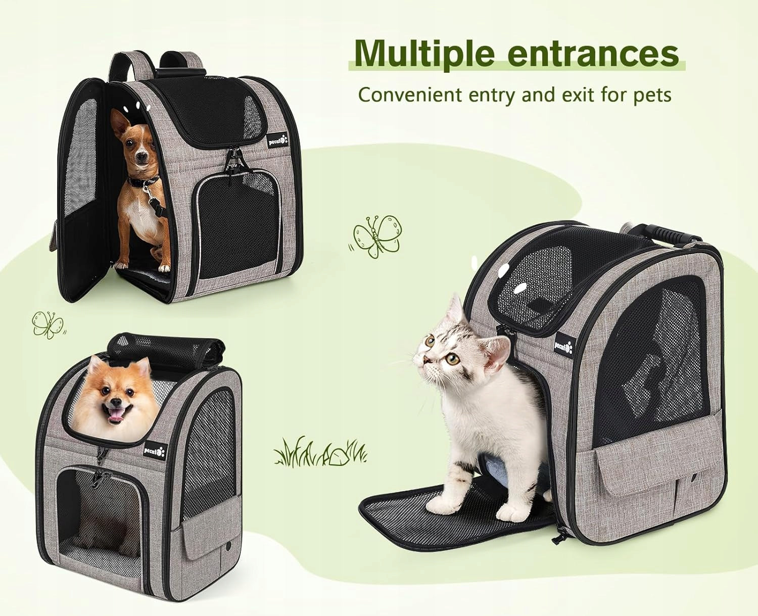 Pecute Dog Cat Transporter Backpack Breathable Folding Grey XL Packaging status original