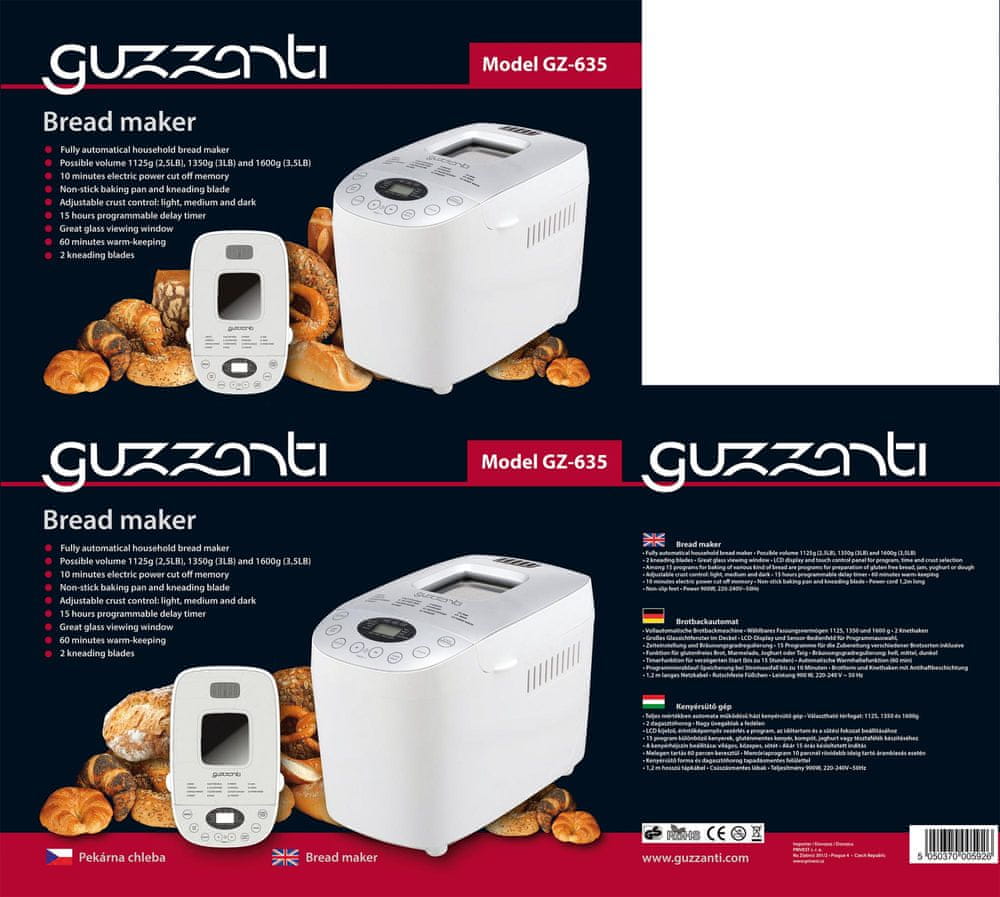 Pekárna na chleba GUZZANTI GZ 635 bílá 900 W Dominant color white