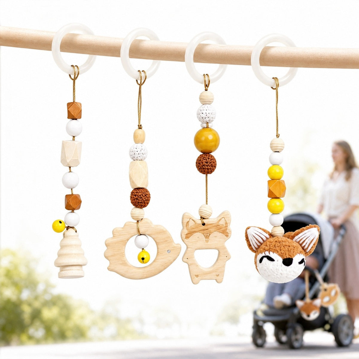 Pendants for Baby Gym educational stand Fox brown 4 pcs.