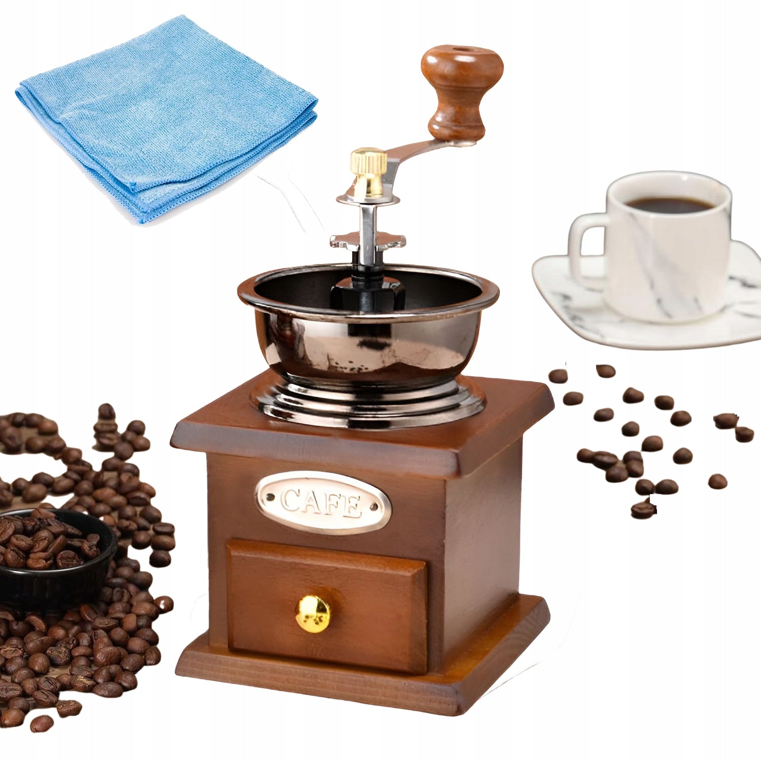 Pepper and Salt Coffee Grinder Handheld Retro Old Wooden +Freebie