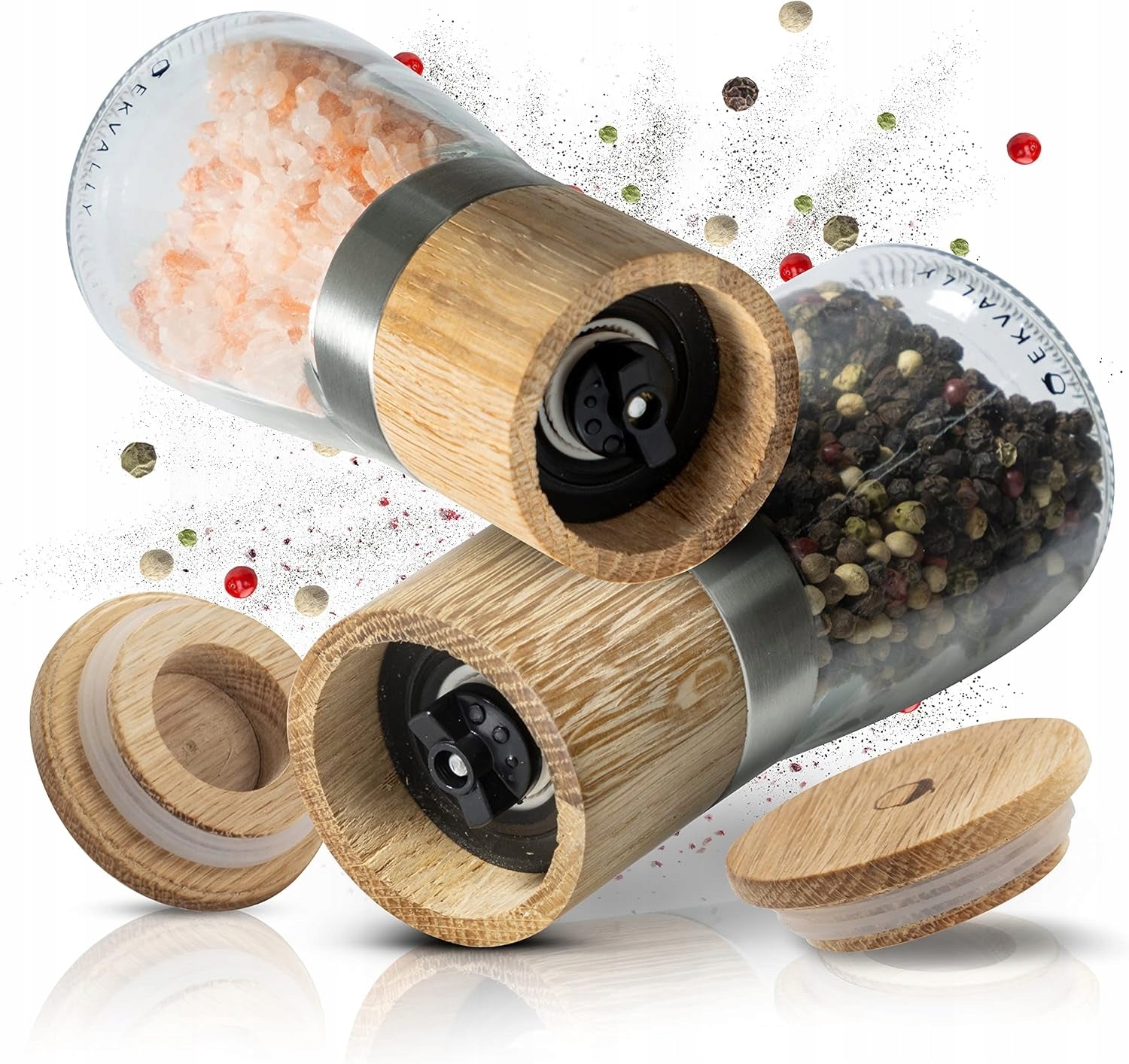 Pepper and Salt Grinder Brown Wooden Ceramic Set 2 Pieces