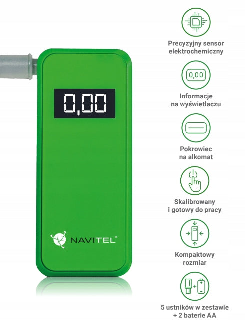 Personal breathalyzer Navitel ALC02 - green +Freebie + CALIBRATION + MOUTHPIECES Brand NAVITEL