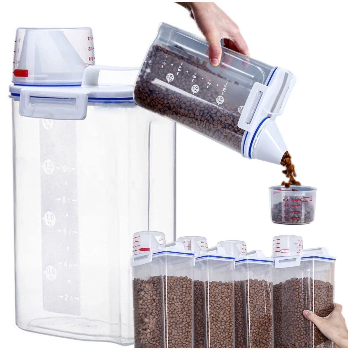 Pet food container 2,5L closed with measuring cup sealed practical