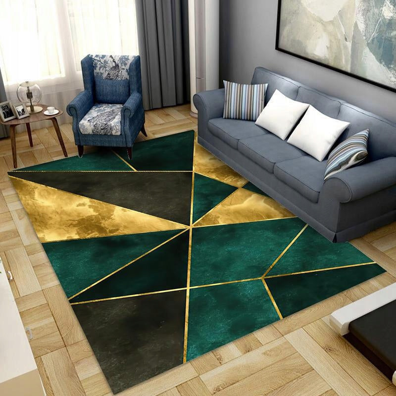 Phenomenal Anti-Slip Carpet Fancy 120X160 Triangles Gold Green Mosaic Brand no brand