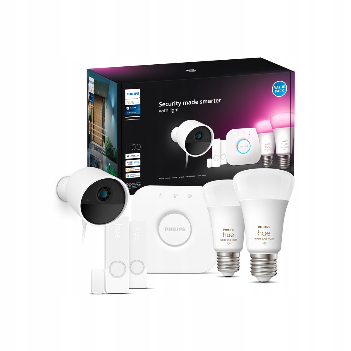 Philips Hue Secure Camera Starter Kit 2 Sensors 2 Bridge Bulbs Packaging status original