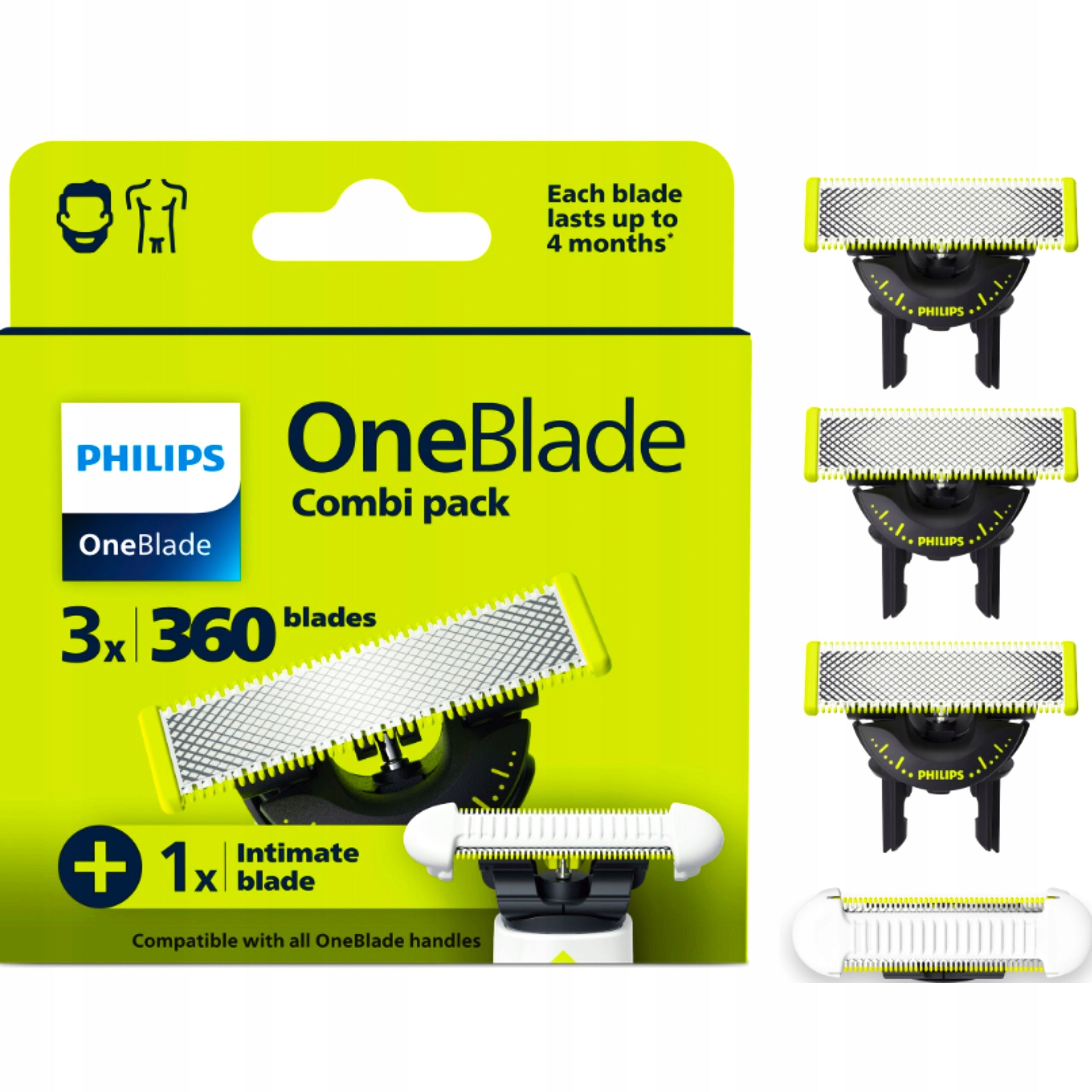 Philips OneBlade BLADES 3x 360 + 1x INTIMATE QP949/50 blade FOR QP SHAVER