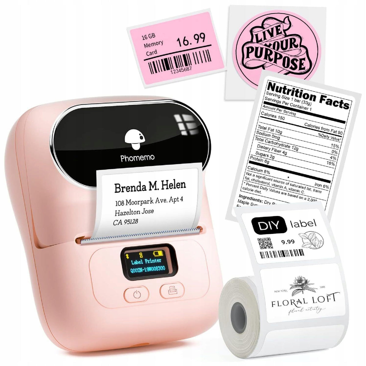 Phomemo M110 thermal printer self-adhesive labels pink with Bluetooth