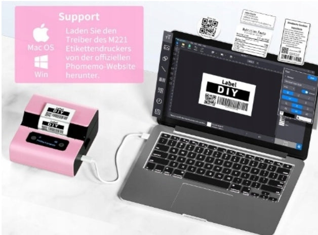 Phomemo M221 mini thermal printer self-adhesive code sticker labels Manufacturer code Phomemo M221 drukarka różowa