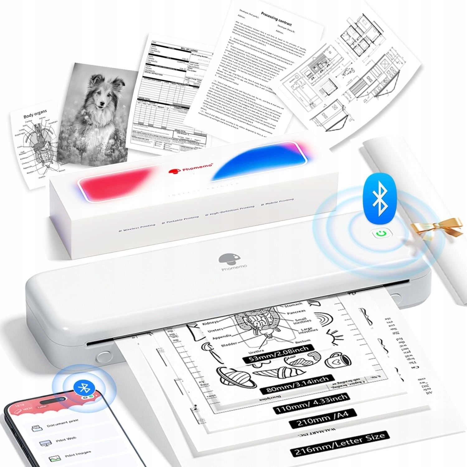 Phomemo M834 thermal printer A4 Android iOS Bluetooth USB