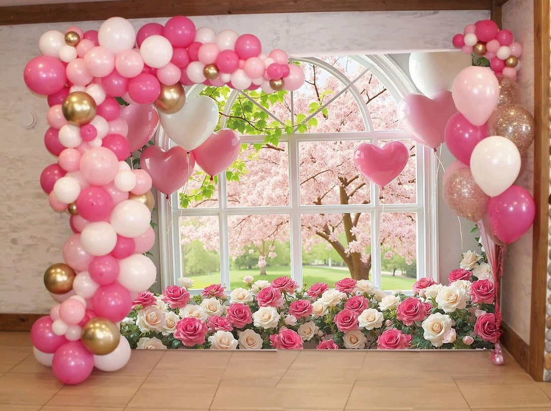 Photo background Valentine's Day Pink 150x205 cm balloon flower love Manufacturer code X002G5M2KV