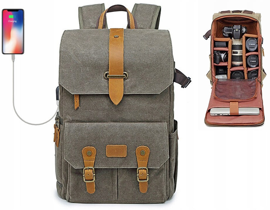 Photo backpack Ansel XL laptop 15,6 - 16" with USB green