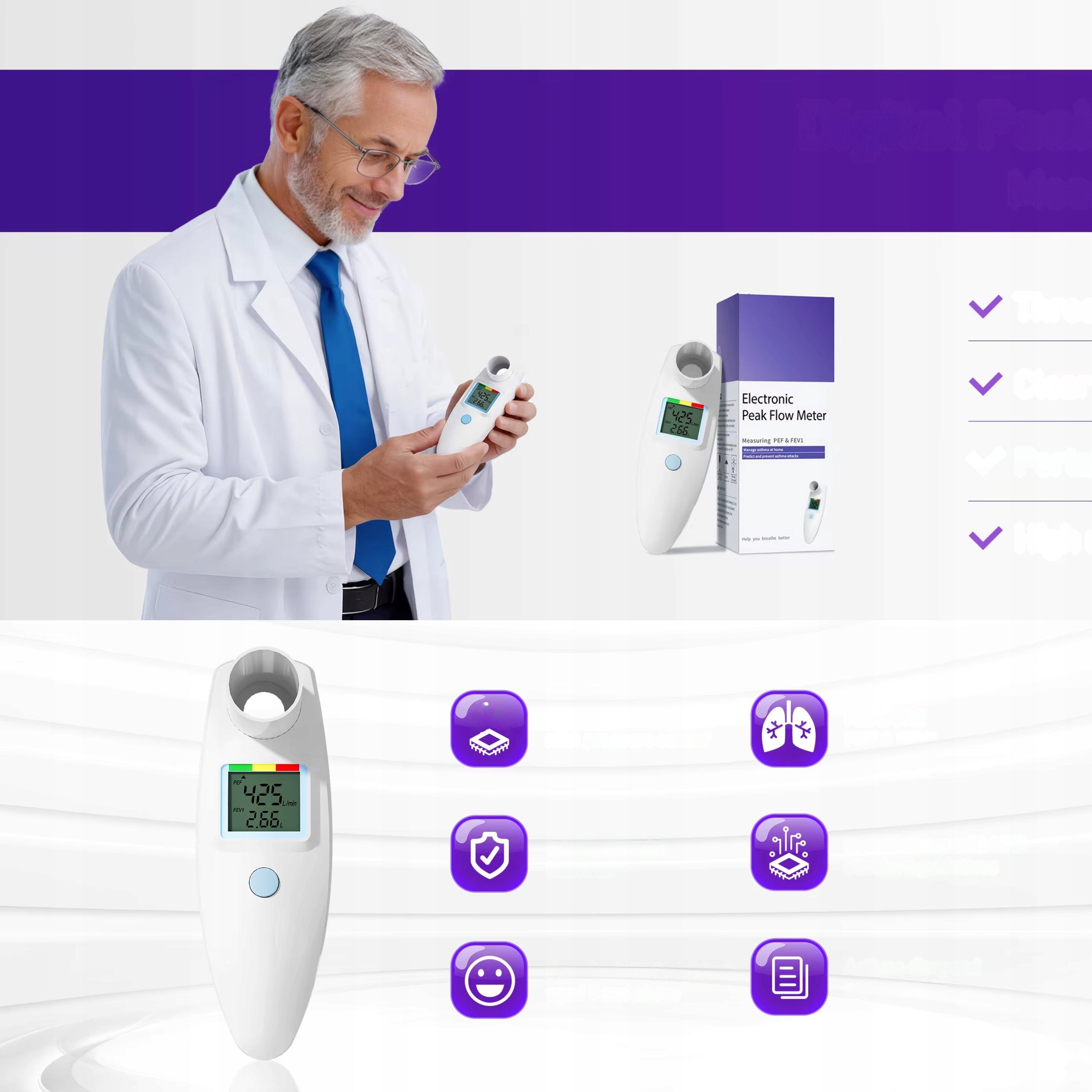 Picflometer Spirometr Digital Monitor Asthma Sonmol Measurement PEF FEV1 COPD Packaging status original