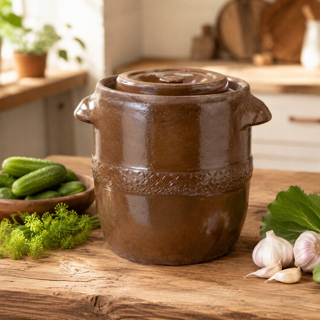 Pickling barrel 10l stoneware cucumbers cabbage pot with stoneware lid Manufacturer code BECZKA KAMIONKOWA 10l tradycyjna