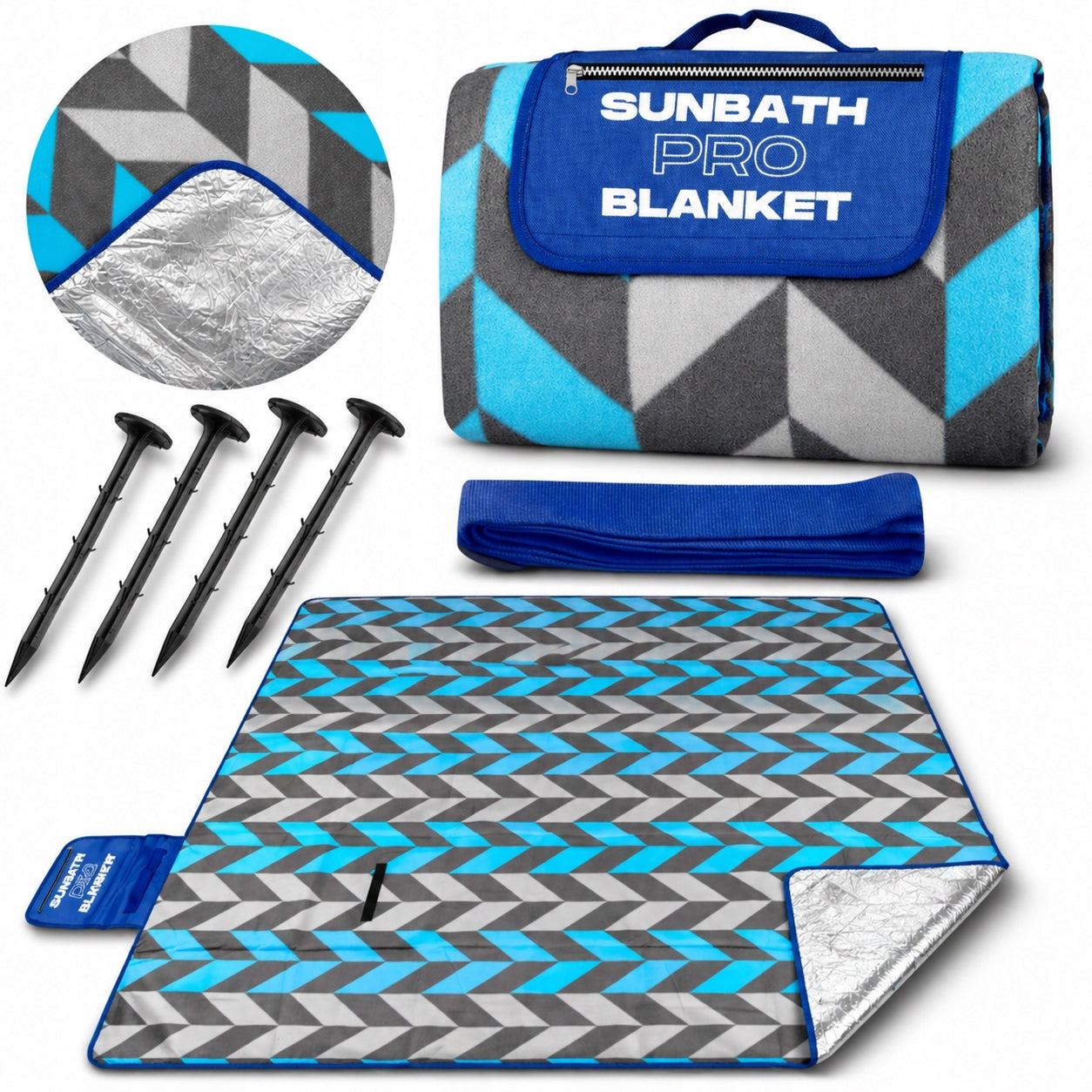 Picnic BLANKET SUN PRO 200x200cm BEACH INSULATION POCKET HERRING STRAP