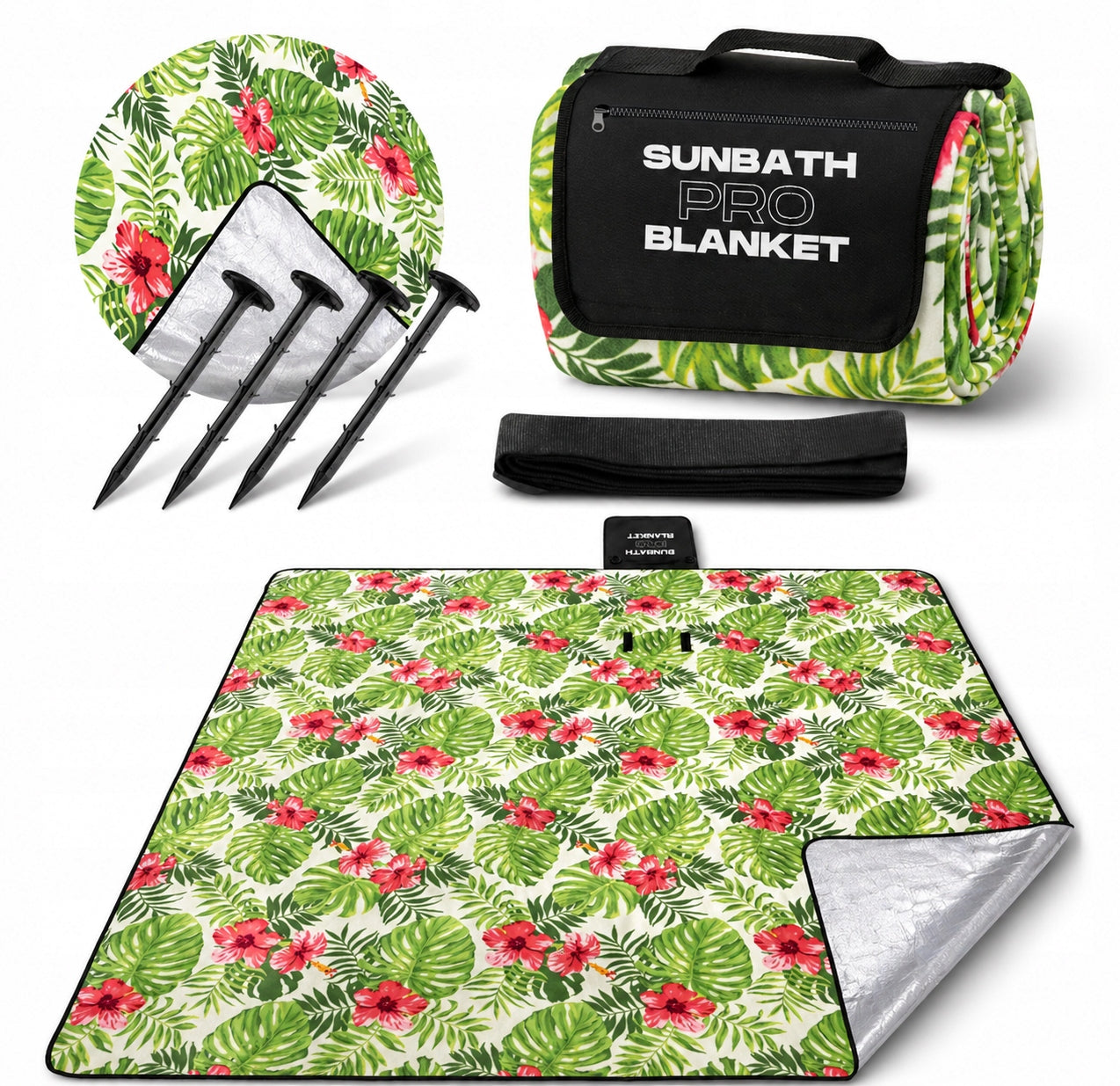 Picnic BLANKET SUN PRO 200x200cm BEACH INSULATION with handle HERRING STRAP