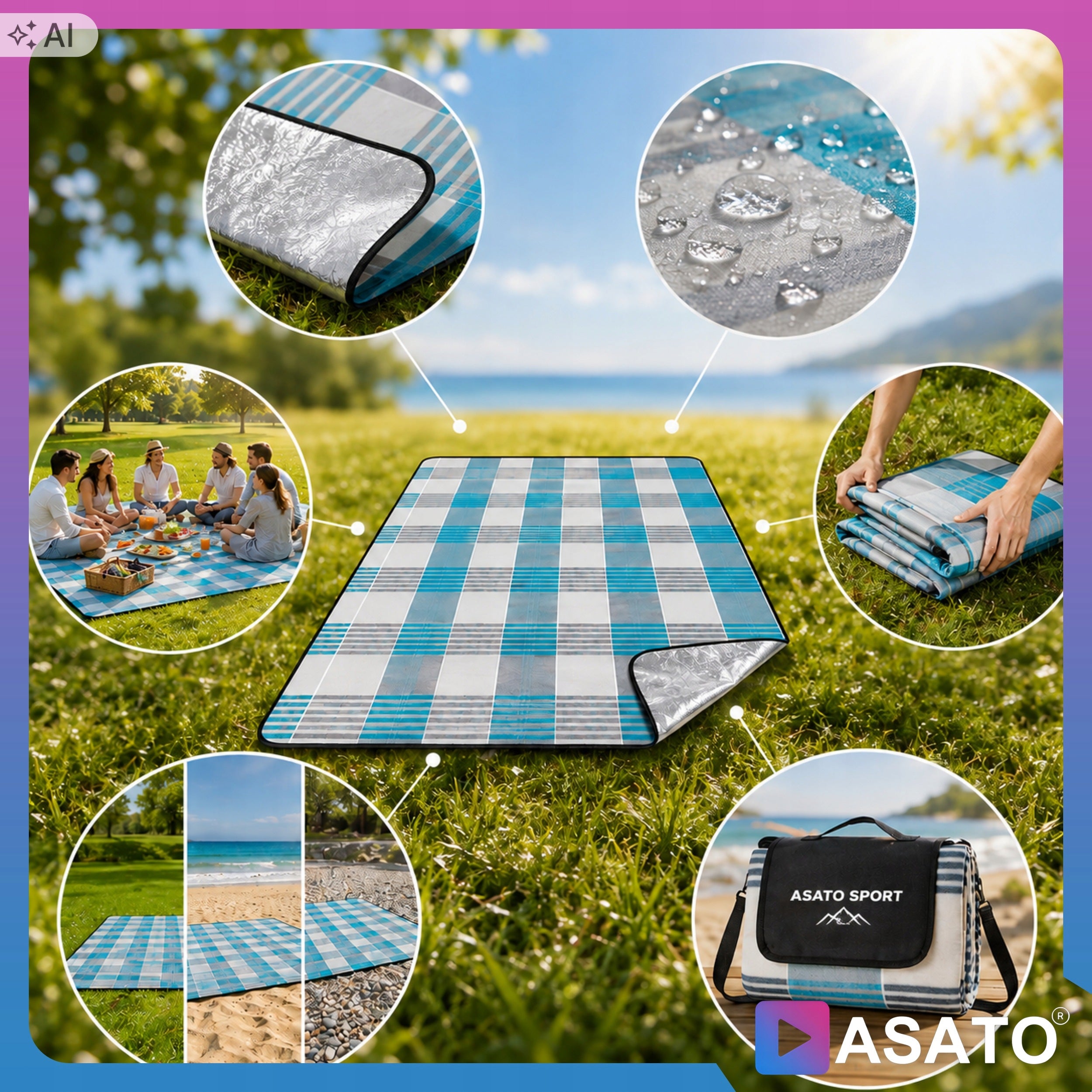 Picnic Blanket Picnic Mat with Beach Insulation Waterproof Large 200x200cm Packaging status original