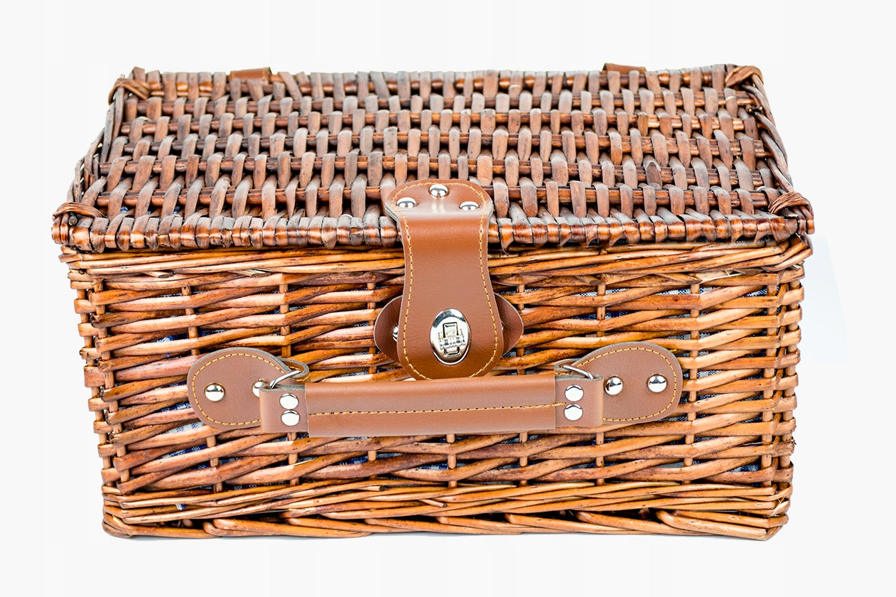 Picnic Wicker Basket Set For 2 People For Romantic Trip PORCELAIN Manufacturer code Kosz piknikowy z talerzami sztućcami