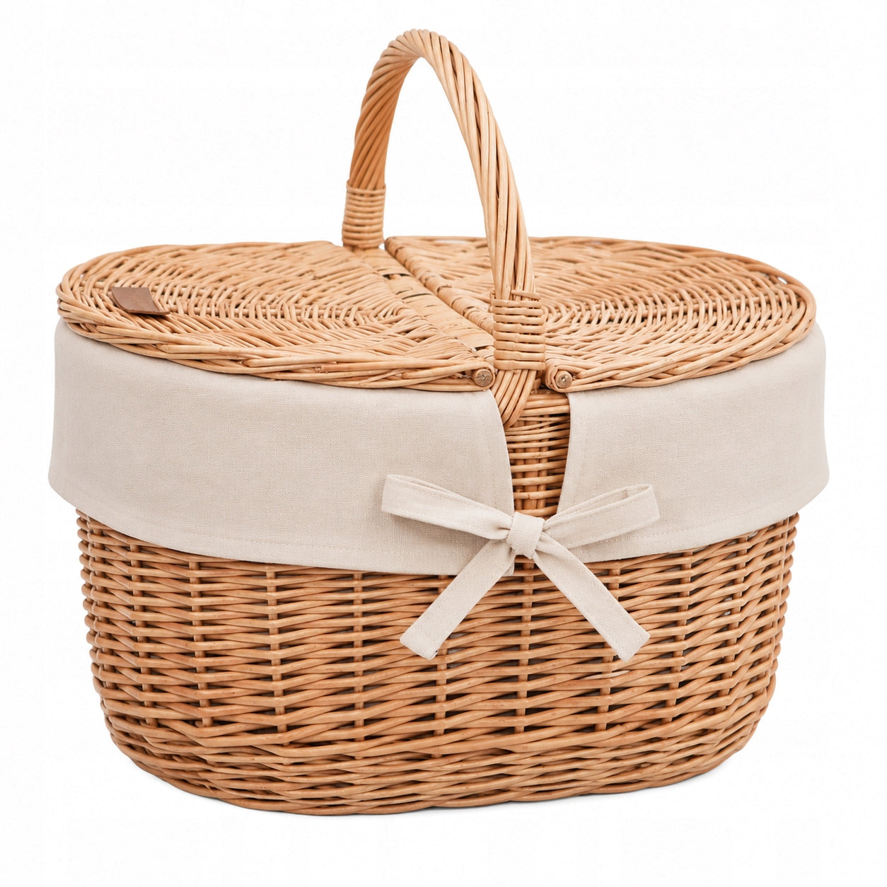 Picnic basket traditional wicker closed LARGE beige insert