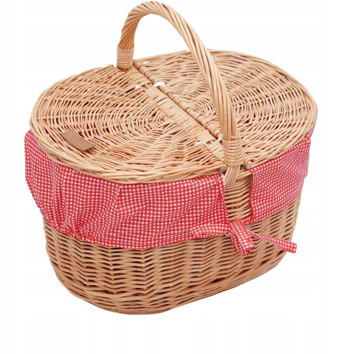 Picnic basket with insert red wicker closed LARGE